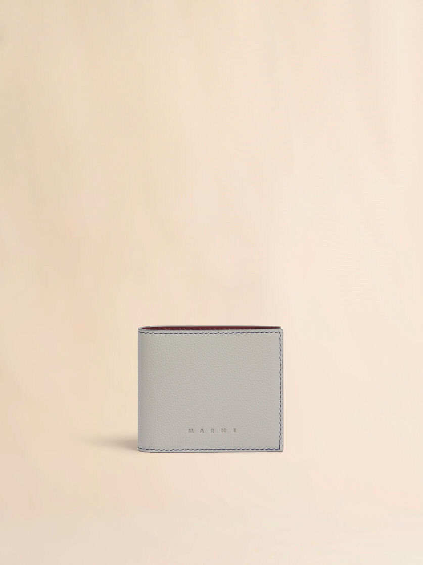 Grey leather bifold wallet with contrast stitching, Image 1