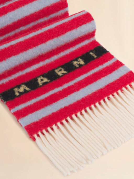 Red alpaca and wool scarf with striped pattern - Scarves