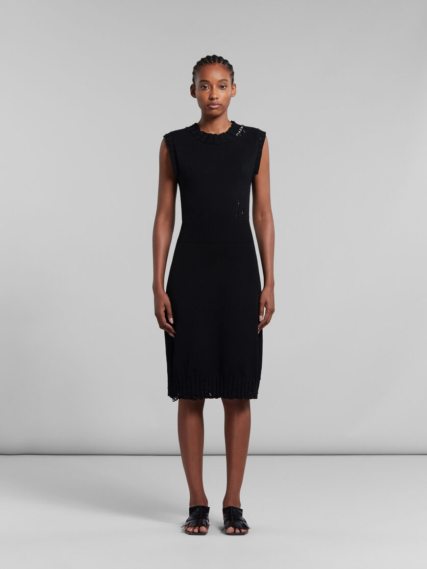 Black dishevelled cotton knitted dress - Dresses - Image 2