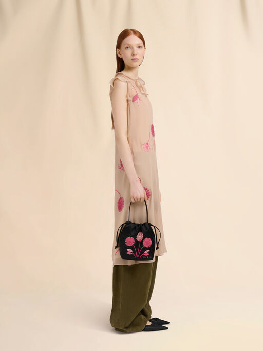 Nude silk dress with camellia embroidery - Dresses