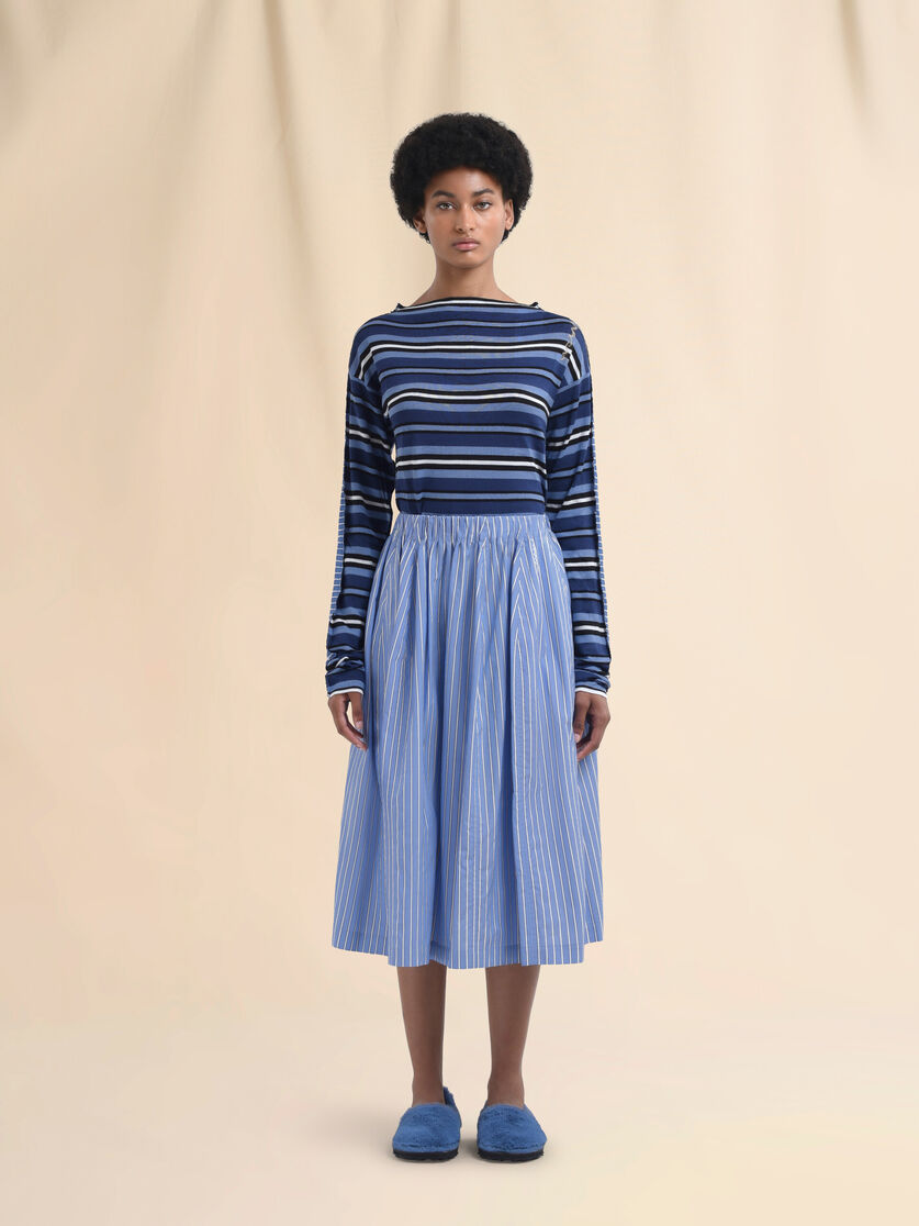 Wide skirt in striped blue poplin - Skirts - Image 2