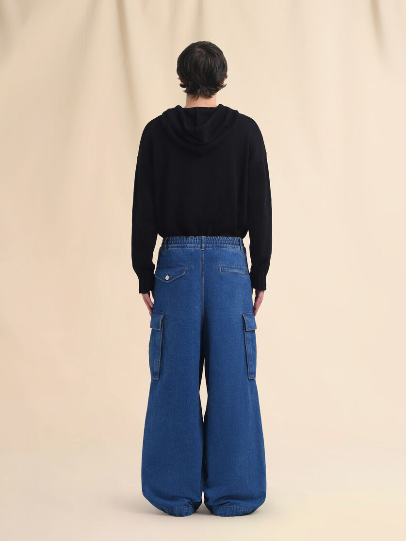 Dark blue denim cargo pants with Marni logo patch - Pants - Image 3