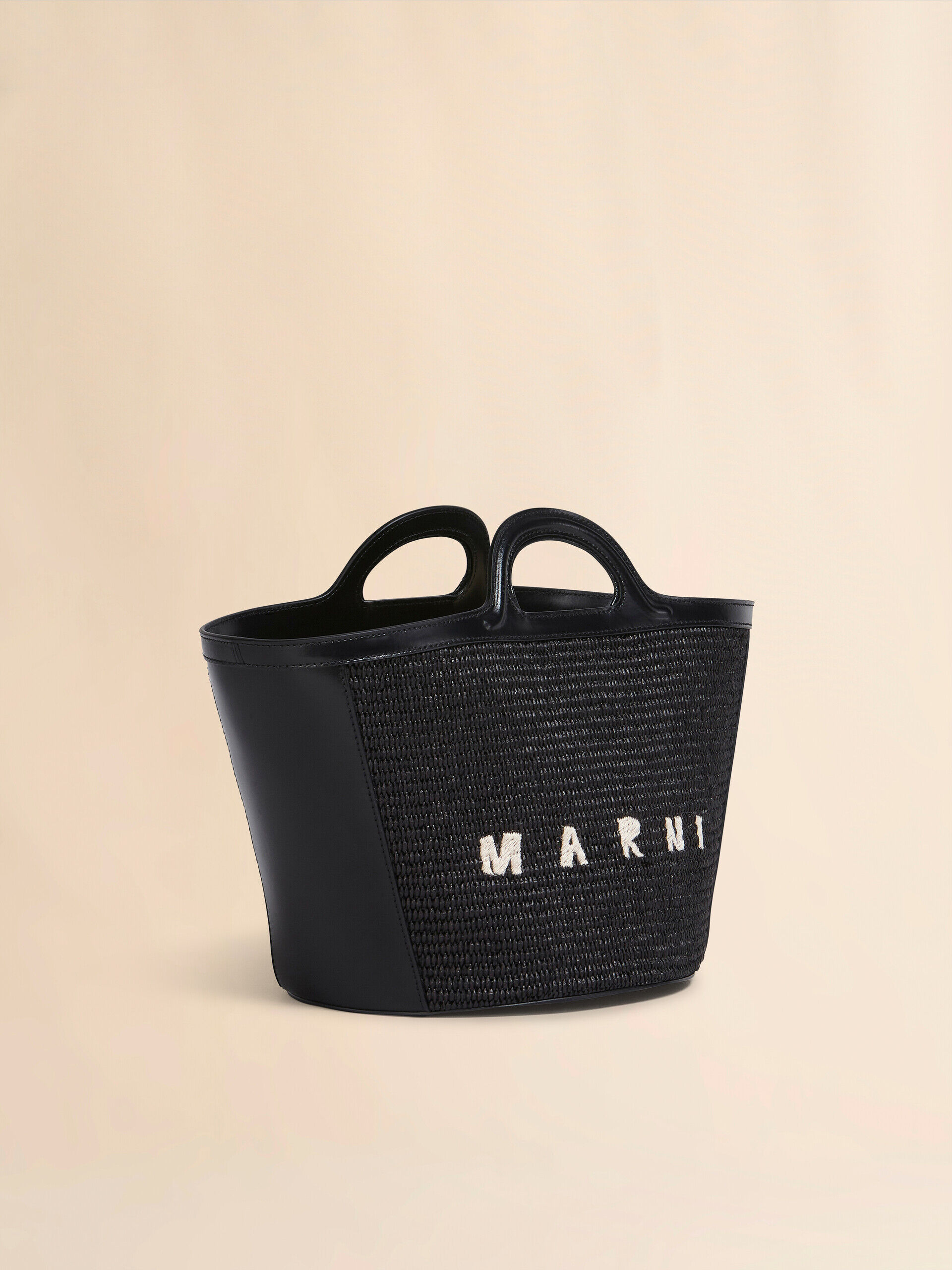 Tropicalia Small Bag in black leather and raffia-effect