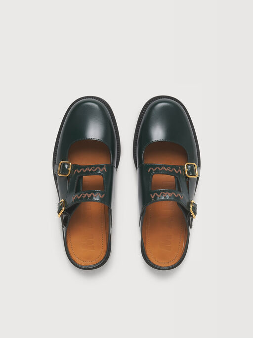 Mocassino sabot in pelle verde scuro con doppia fibbia - Sandali
