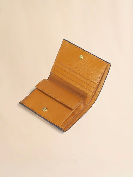 ブラウン ホワイト マスタード サフィアーノレザー製二つ折りウォレット - 財布