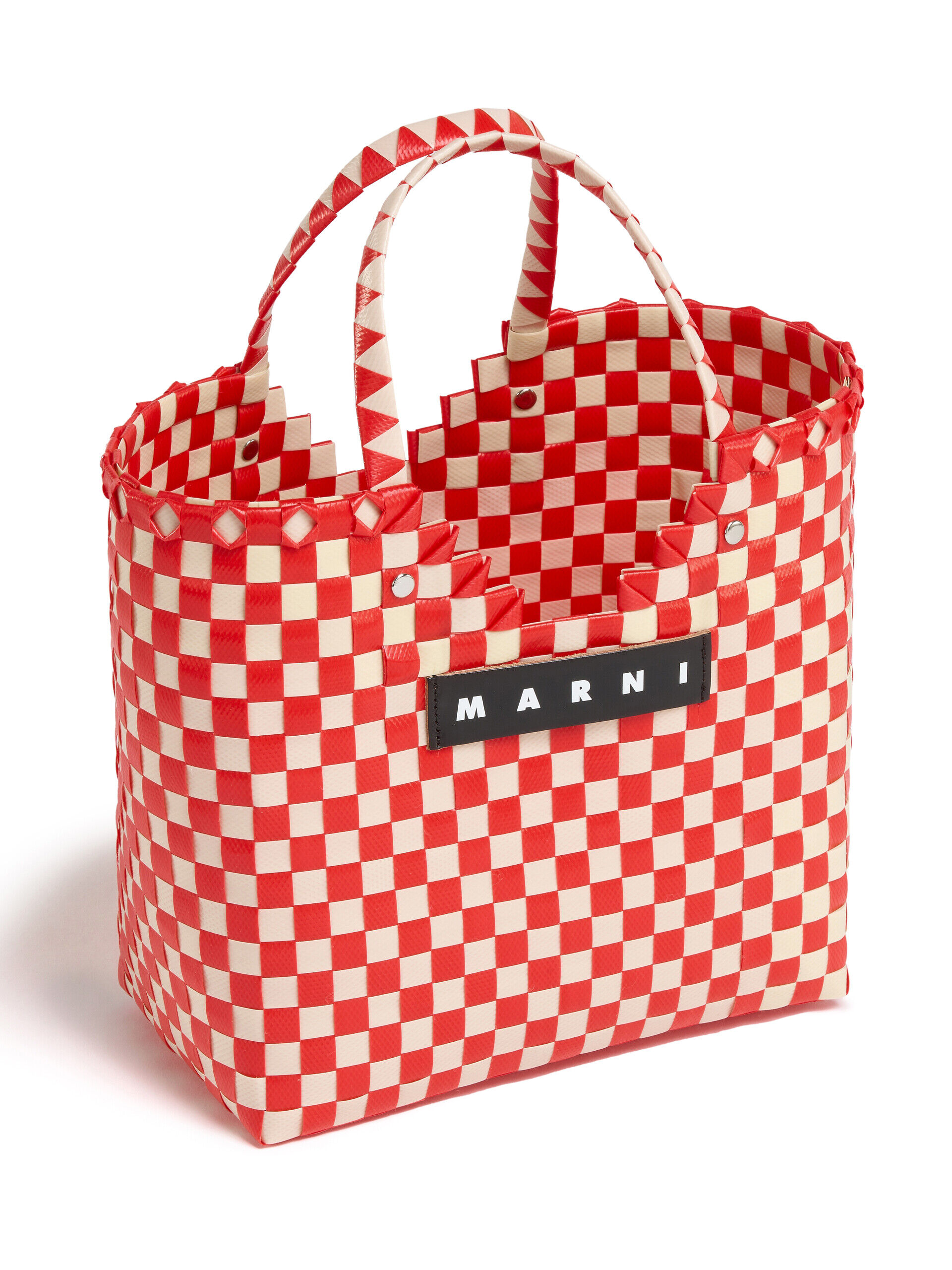 正規品ブラック MARNI MARKET LOVE BASKET ブルー&ブラック ウォーブン素材製 MARNI MARKET TAPE BASKET