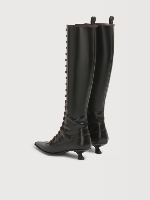 Black leather boot with full lace-up front - Boots