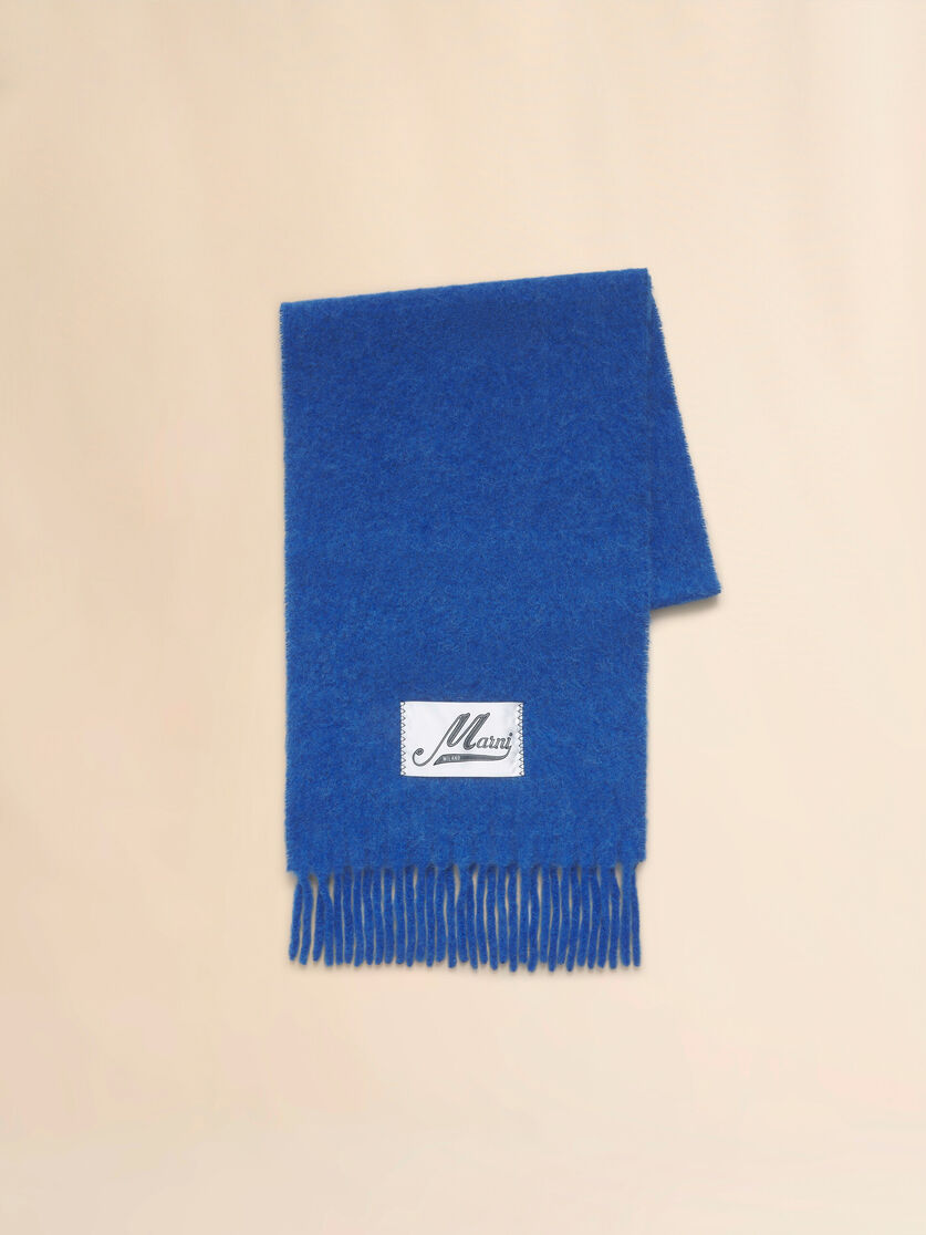Light blue brushed alpaca scarf with fringes - Scarves - Image 1