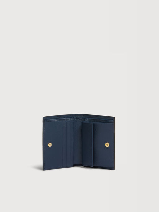Orange cream and deep blue saffiano leather bi-fold wallet - Wallets