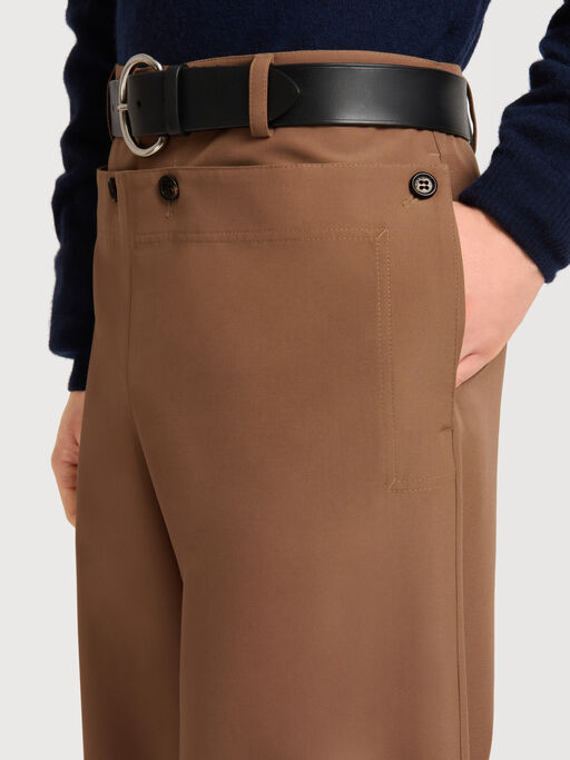 Brown technical wool trousers with buttoned flap - Pants