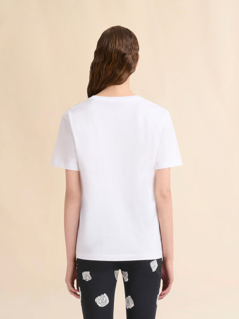 White cotton T-shirt with scraped rose print - T-shirts - Image 3
