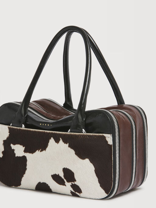 Brown, black and cow-print leather small Boxyne bag - Handbags