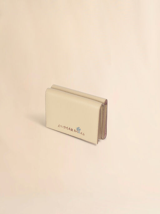 Portefeuille &agrave; trois volets en cuir beige avec broderie Marni Mending - Portefeuilles