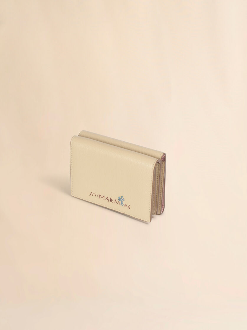 Portefeuille &agrave; trois volets en cuir beige avec broderie Marni Mending, Image 4