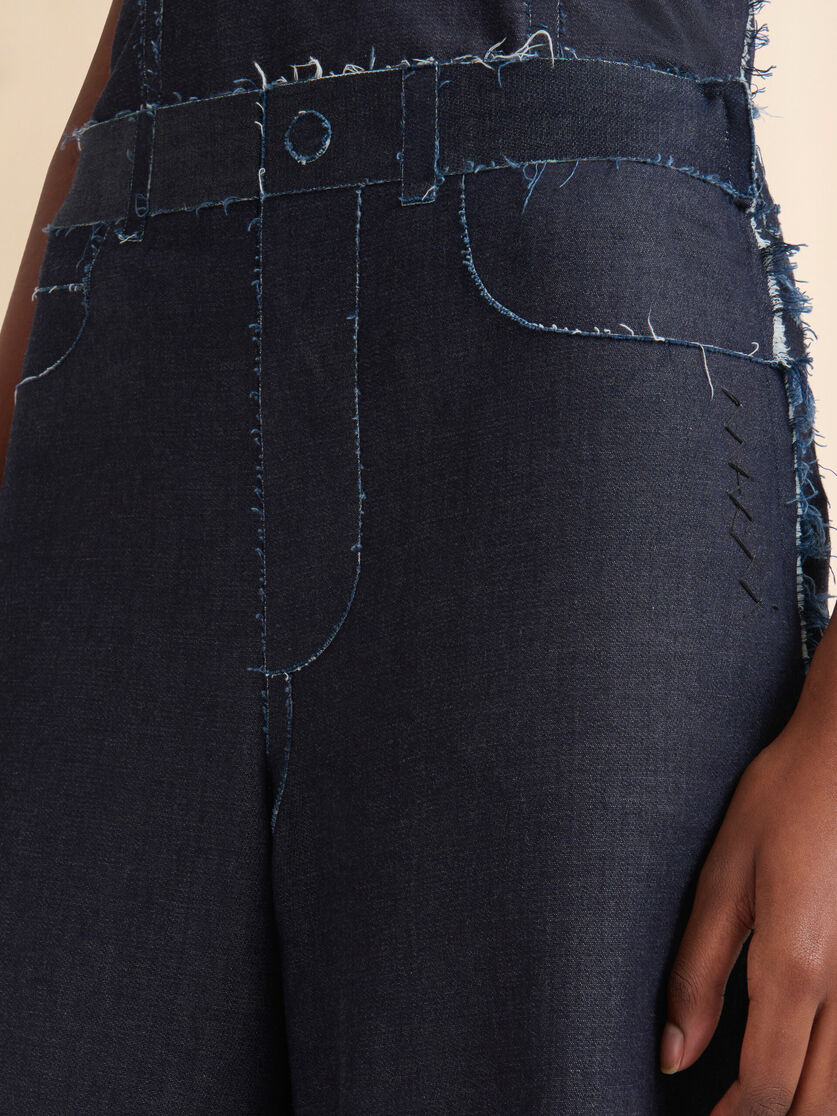 Deep blue stretch denim trompe l'oeil trousers - Pants - Image 4