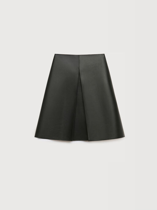 Black nappa leather skirt with pleat - Skirts