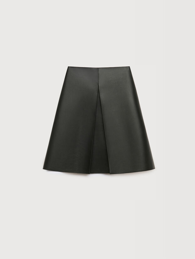 Black nappa leather skirt with pleat - Skirts