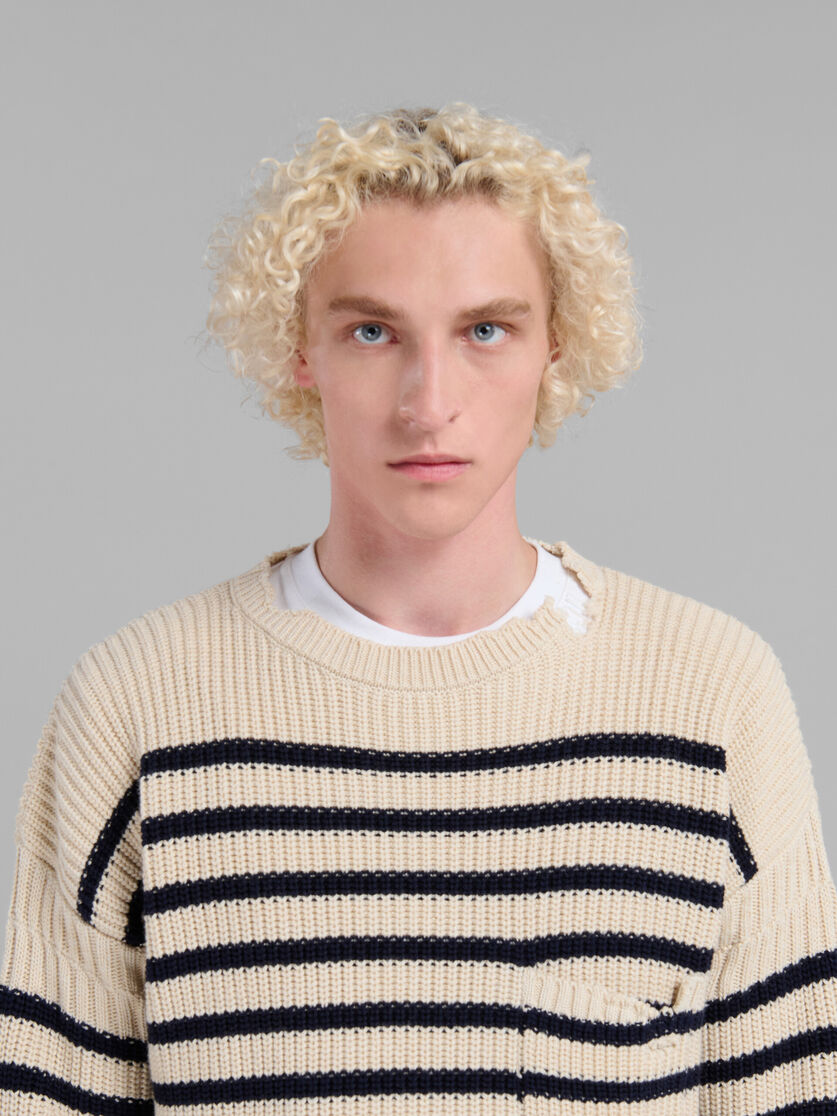 White wool and cotton striped fisherman jumper - Pullovers - Image 4