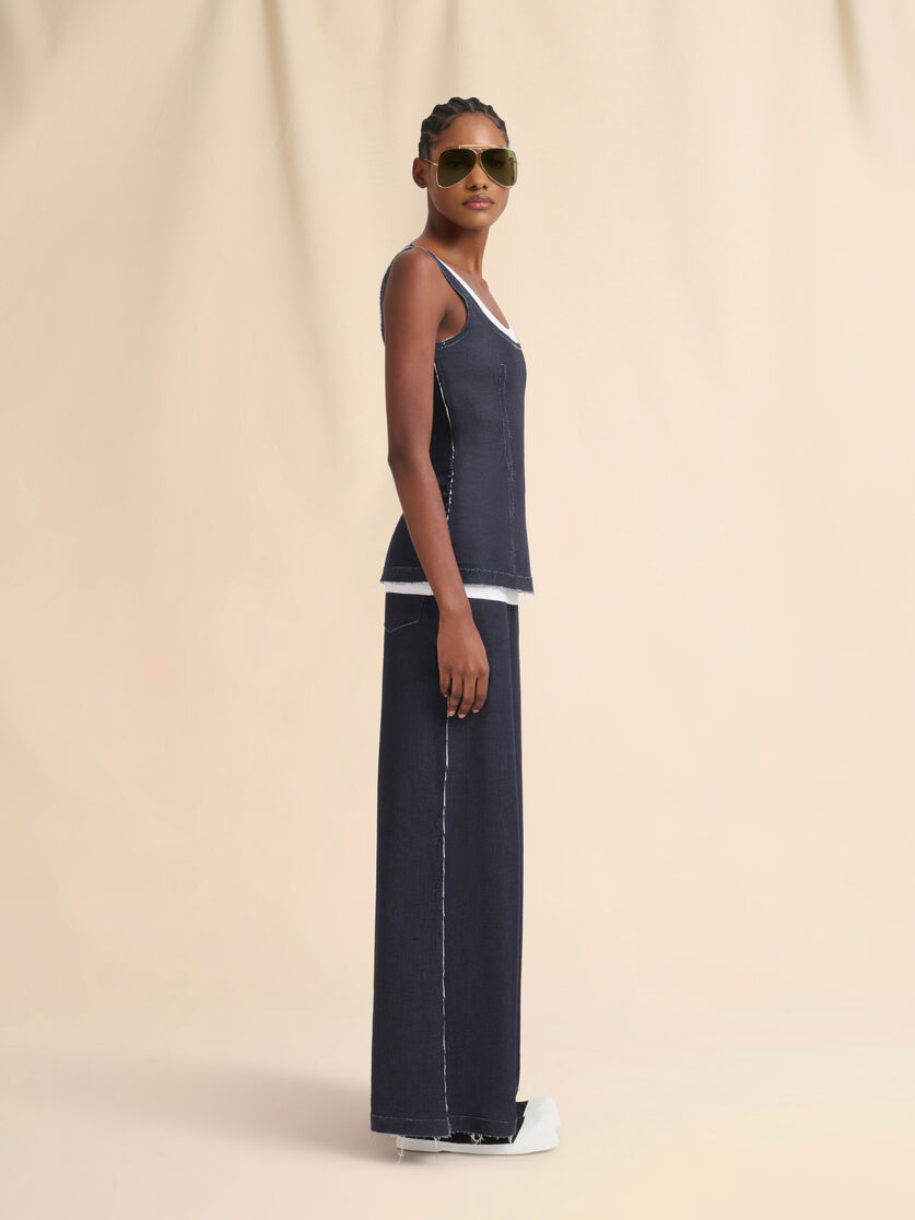 Deep blue stretch denim trompe l'oeil trousers - Pants - Image 5