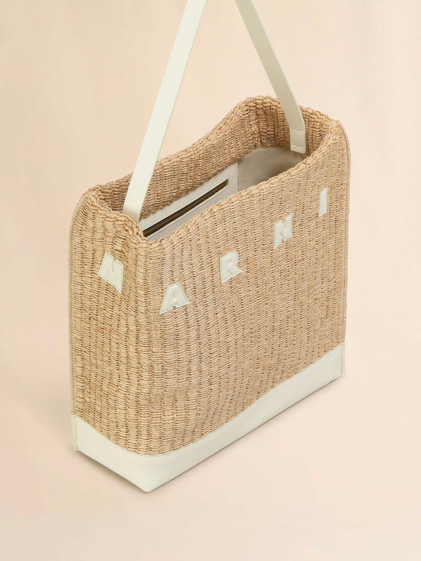 Medium natural woven fabric Museo hobo bag with leather patches - Shopping Bags - Image 4