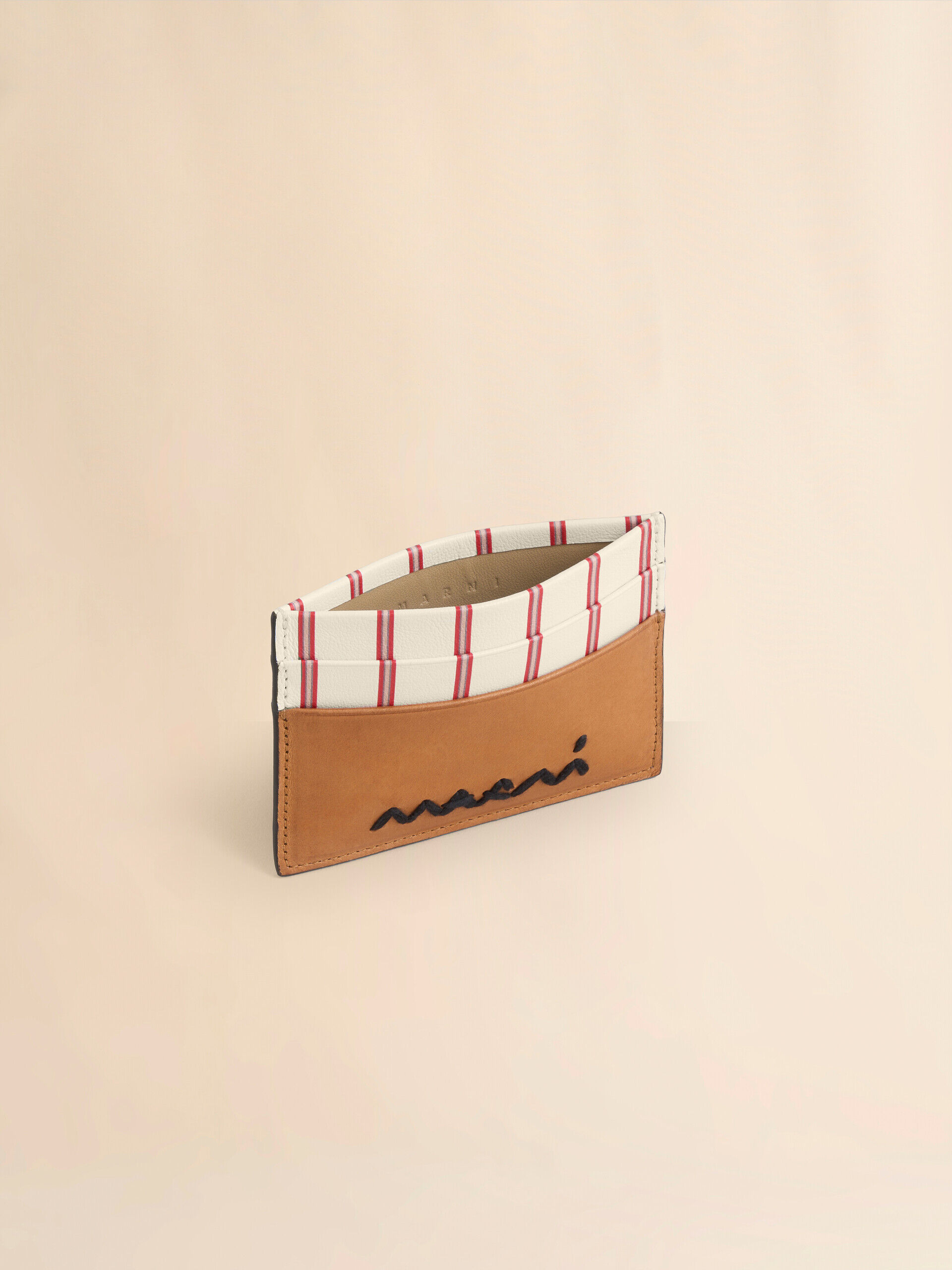 ホワイト＆レッド レザー製ストライプカードホルダー | Marni