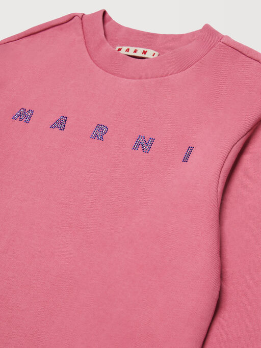 Pink cotton sweatshirt with rhinestone logo - Sweaters