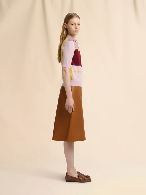 Pink colour-block wool-silk polo shirt - Shirts