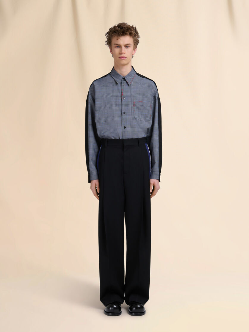 Black wool trousers with bicolour side bands - Pants - Image 2
