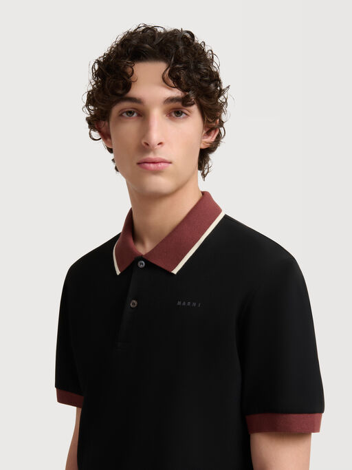 Black piqu&eacute; polo shirt with contrast trims - Shirts