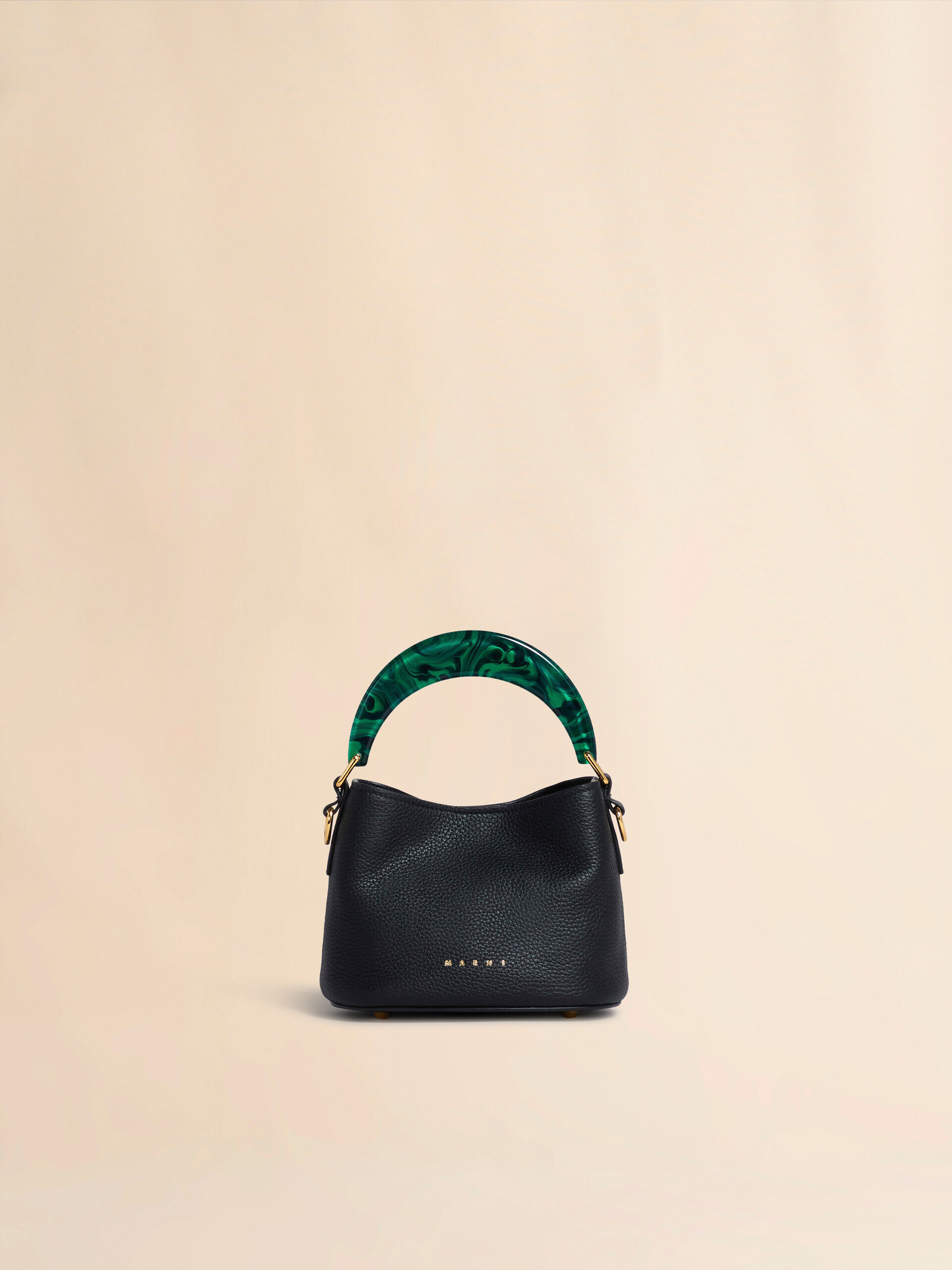 ブラック レザー製Veniceミニバケットバッグ | Marni