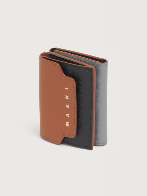 ピンク、グレー＆グリーン レザー Trunk三つ折りウォレット - 財布