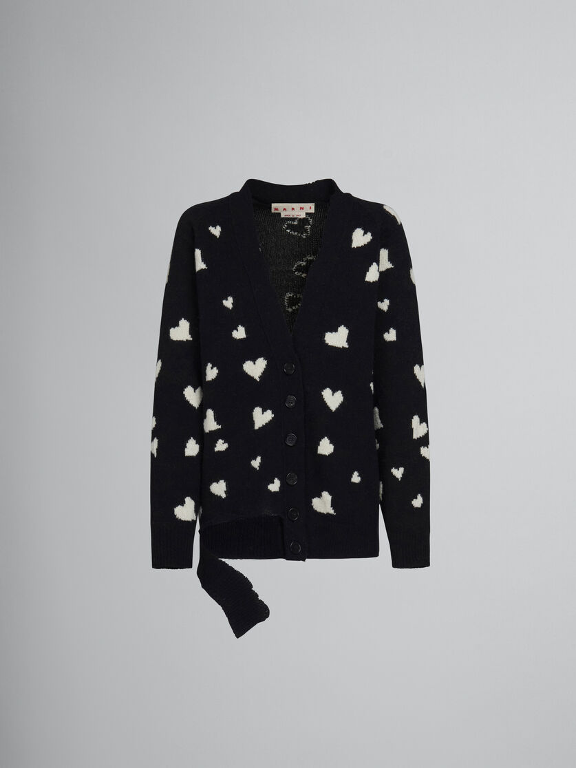 Cárdigan largo negro de lana con motivo Bunch of Hearts - jerseys - Image 1