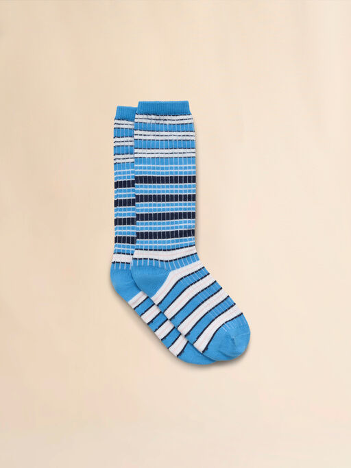 Calcetines de algodón azul celeste con estampado de rayas - Calcetines