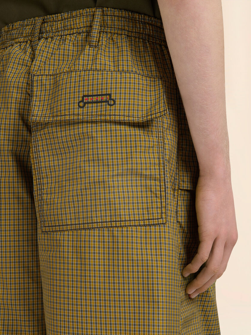 Yellow checked nylon cargo pants with Trunkaroo logo - Pants - Image 4