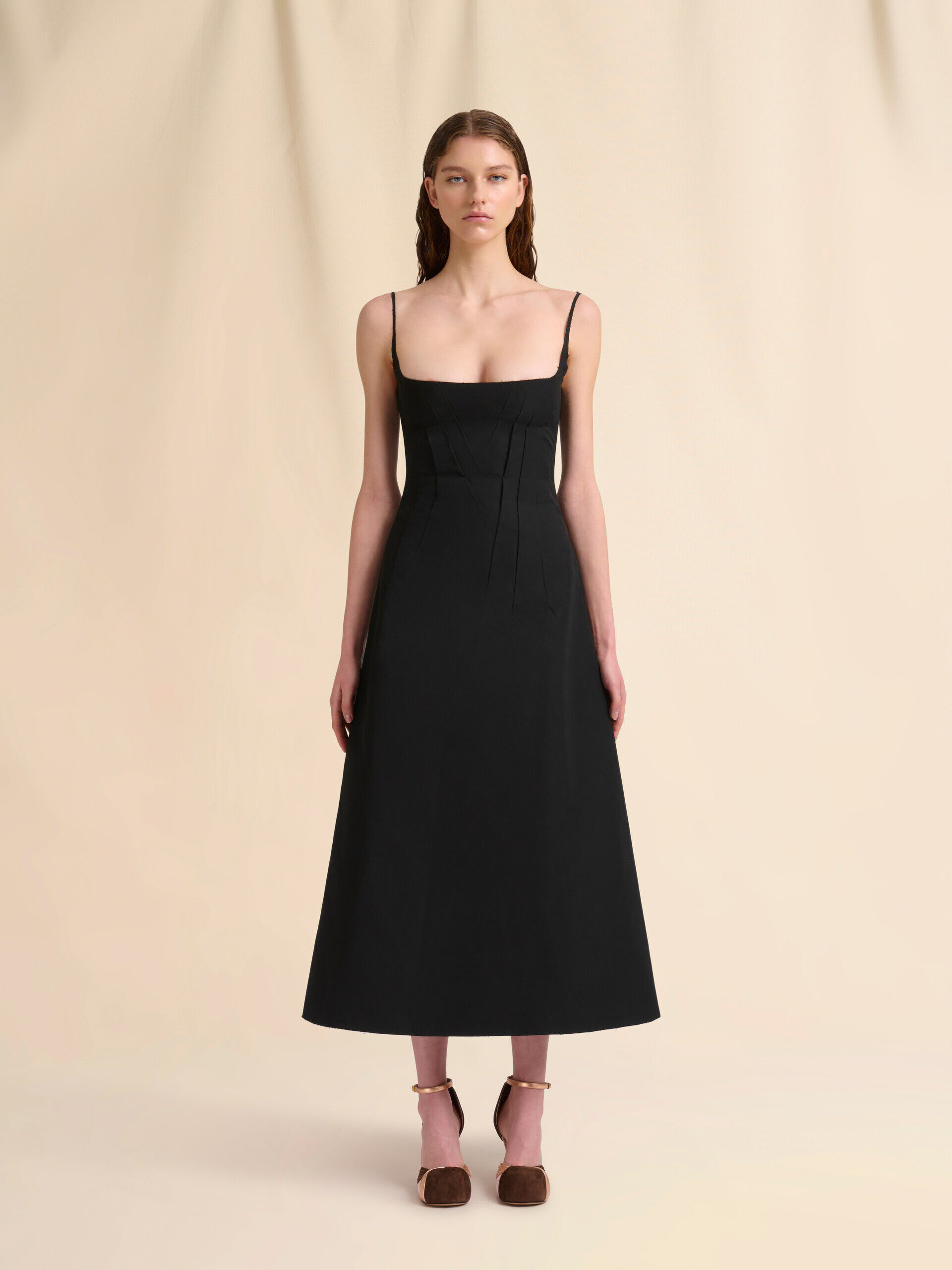 Black bonded poplin A-line dress with darts | Marni