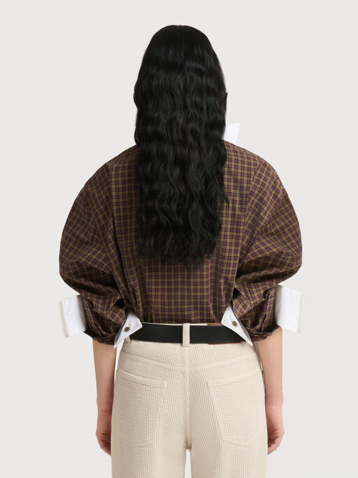 Brown checked poplin shirt with neck tie - Shirts