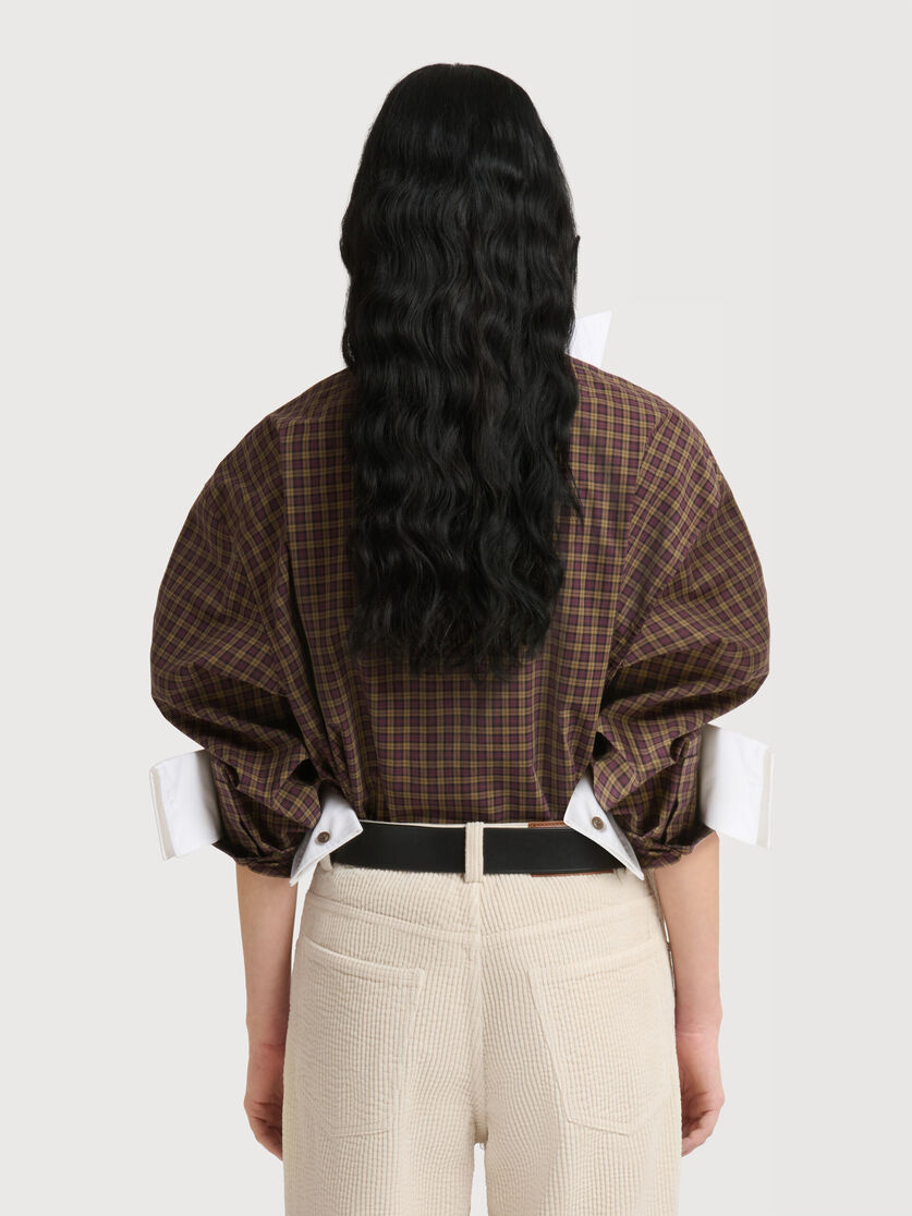 Brown checked poplin shirt with neck tie, Image 4
