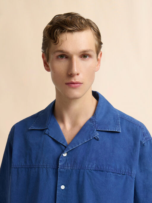 Blue cotton shirt with drawstring hem - Shirts