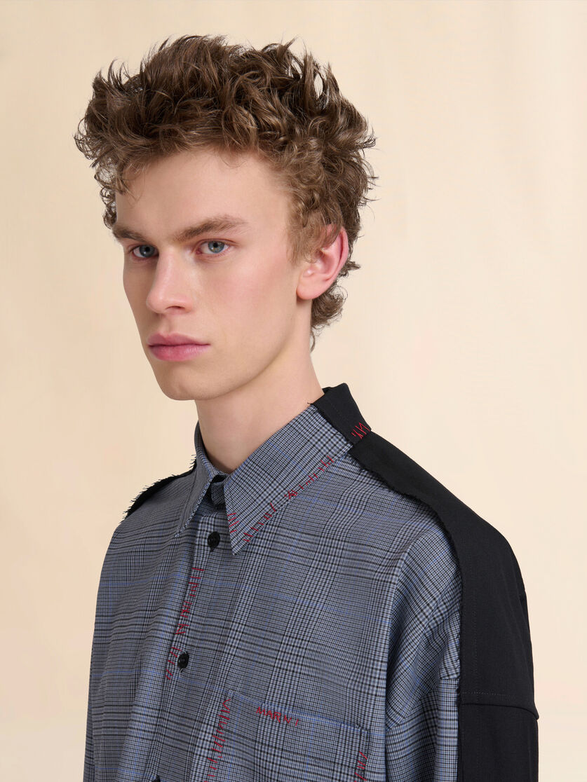 Blue tropical wool shirt with contrast back - Shirts - Image 4