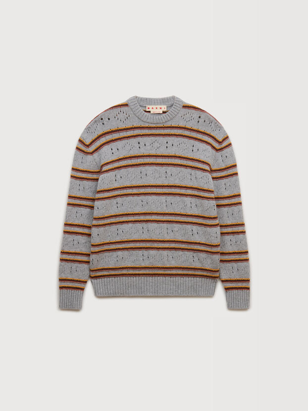 Grey cashmere jumper with openwork knit - Pullovers