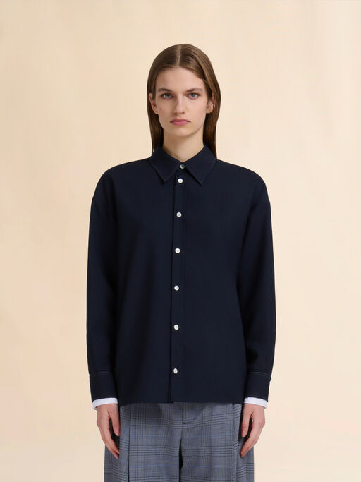 Black tropical wool shirt with double cuffs - Shirts