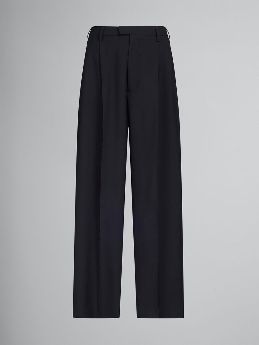 Black tropical wool tailored trousers