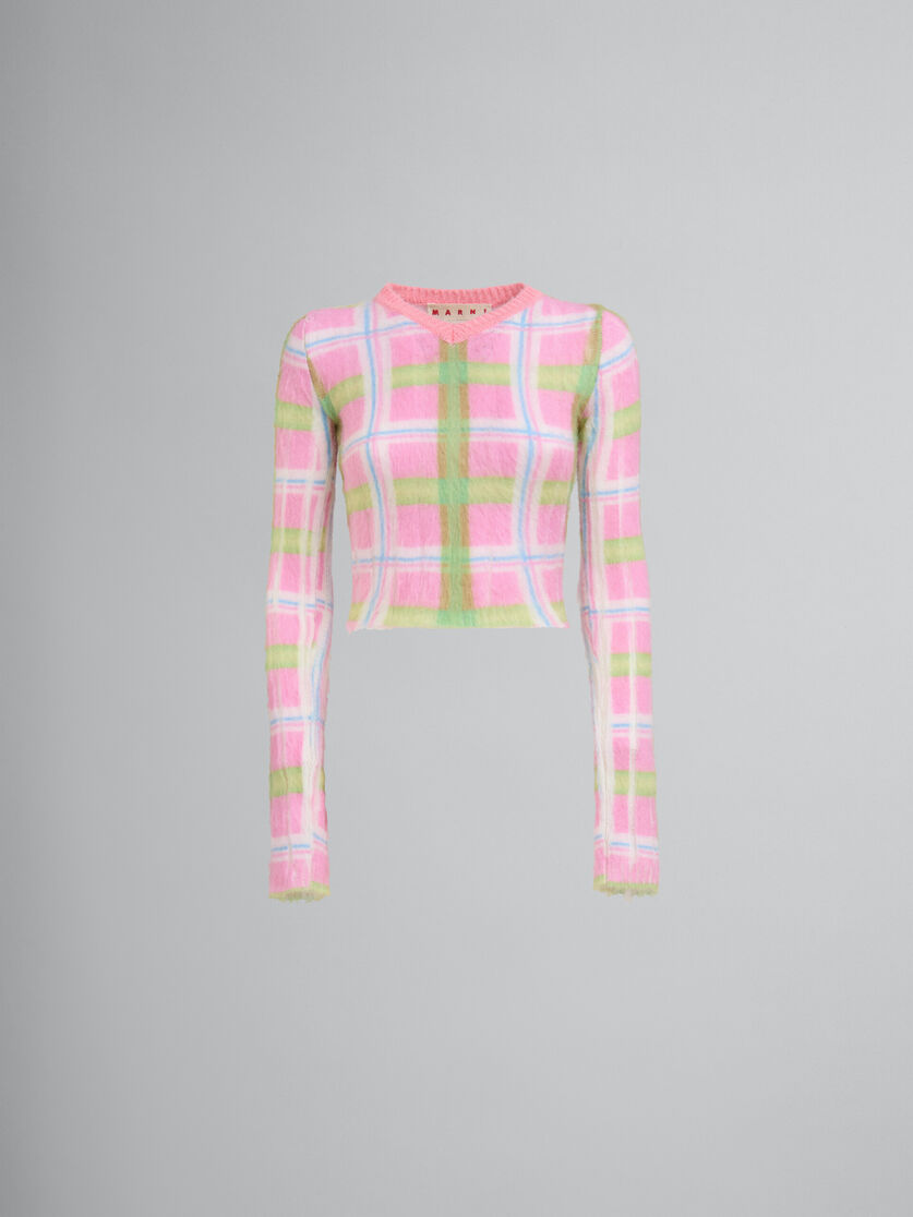 Pink and green checked brushed mohair jumper - Pullovers - Image 1
