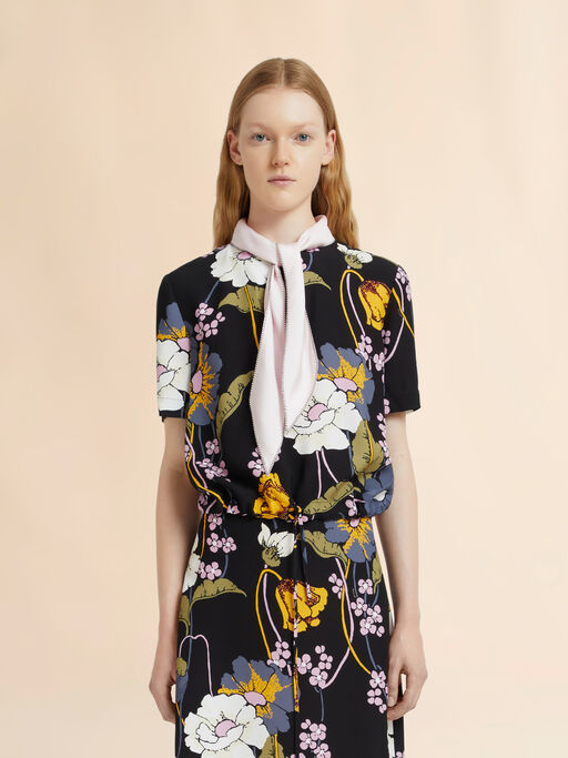 Melodiaプリント ブラック エンヴァースサテントップ - シャツ