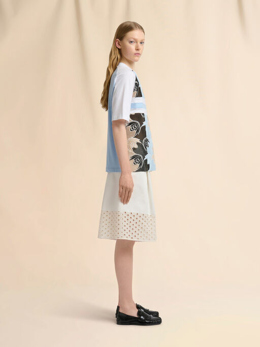 White cotton T-shirt with broderie anglaise front - T-shirts