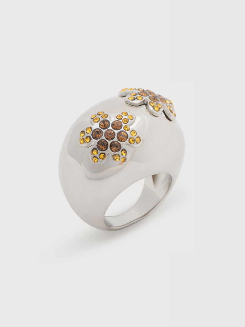 Ring mit G&auml;nsebl&uuml;mchen aus orangefarbenen Strasssteinen, Image 3