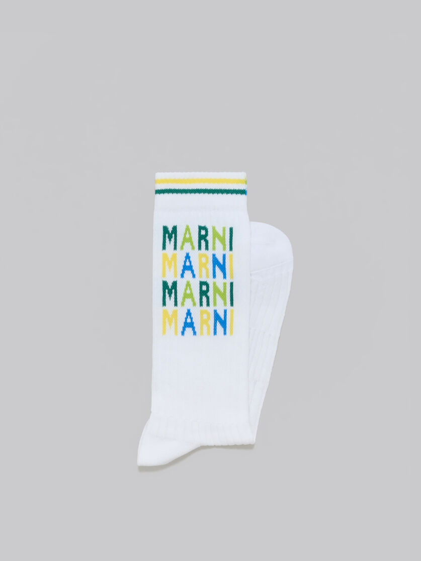 Black ribbed cotton socks with multicoloured logos - Socks - Image 2