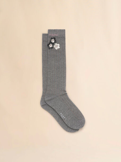 Calcetines de algodón gris con apliques de margaritas - Calcetines