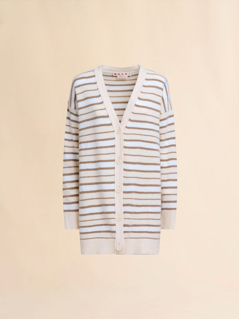 Ivory striped cashmere blend cardigan - Pullovers - Image 1