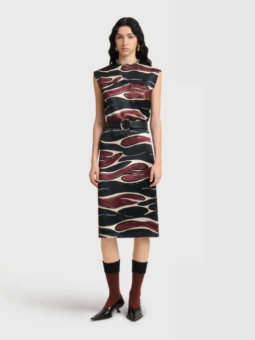 Black viscose dress with Crimson Flow print - Dresses